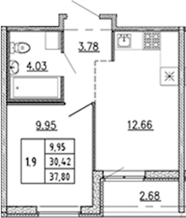 1-комнатная квартира 30.42 м², 17/22 эт., ЖК «Новые горизонты 2»